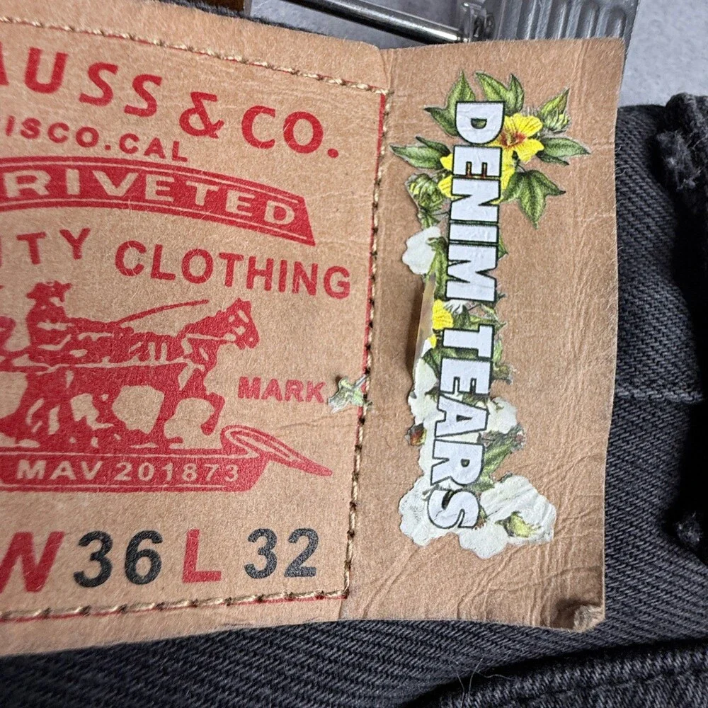 Denim Tears Levis 501 Jeans Mens 36x32 Black Orange Yellow Flame Wreath Print